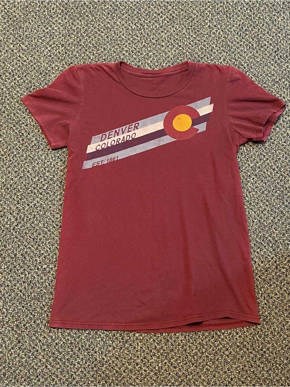 Denver Colorado Graphic Tee - Burgundy Short Sleeve Men’s Shirt